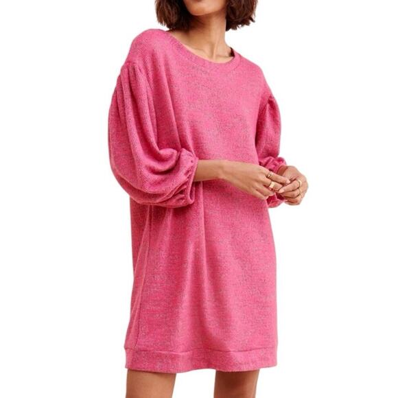 SATURDAY SUNDAY ANTHROPOLOGIE TUNIC DRESS LYLA COZY PINK BALLOON SLEEVE SZ M NWT - Picture 12 of 16
